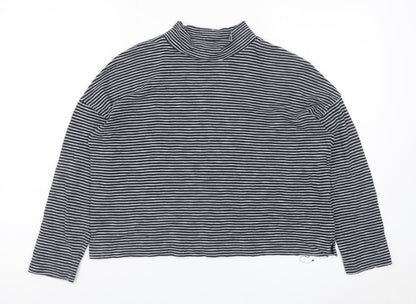 Whistles Women’s Black Striped Mock Neck Long Sleeve Cotton Top XS