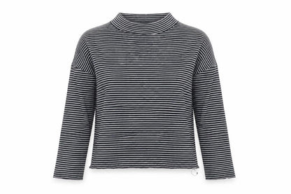Whistles Women’s Black Striped Mock Neck Long Sleeve Cotton Top XS