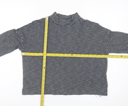 Whistles Women’s Black Striped Mock Neck Long Sleeve Cotton Top XS