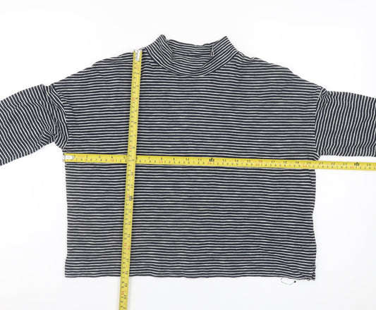 Whistles Women’s Black Striped Mock Neck Long Sleeve Cotton Top XS