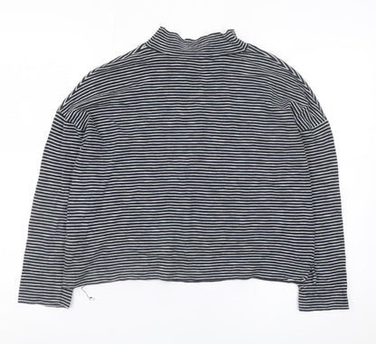 Whistles Women’s Black Striped Mock Neck Long Sleeve Cotton Top XS