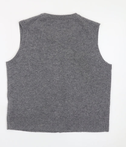 ZARA Women Grey Wool Blend Sleeveless Cardigan Vest S