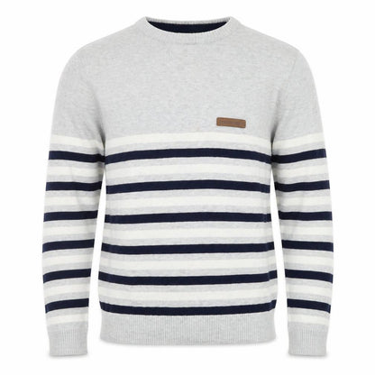 McKenzie Men's Grey Striped Cotton Crew Neck Jumper Size M
