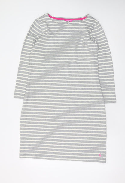 Joules Women Grey Striped Cotton Shift Dress Size 12