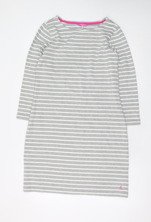 Joules Women Grey Striped Cotton Shift Dress Size 12