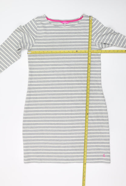 Joules Women Grey Striped Cotton Shift Dress Size 12