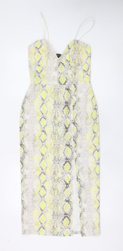 New Look Womens Yellow Snake Print Bodycon Midi Dress Size 10