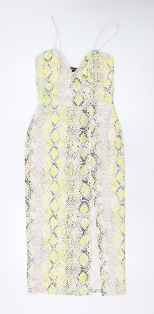 New Look Womens Yellow Snake Print Bodycon Midi Dress Size 10