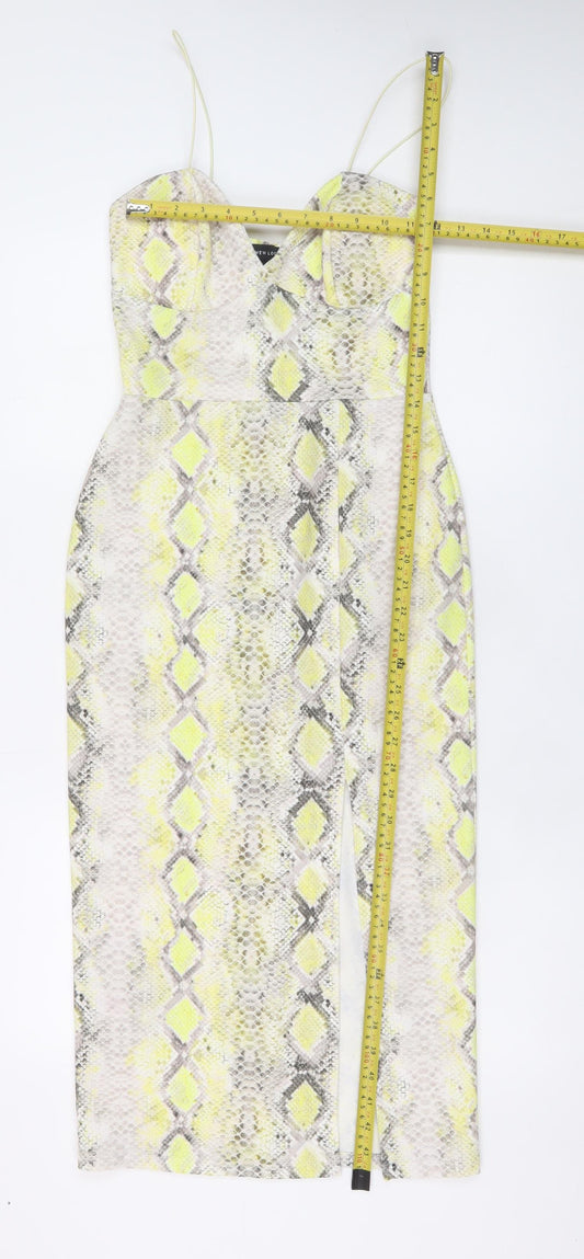 New Look Womens Yellow Snake Print Bodycon Midi Dress Size 10