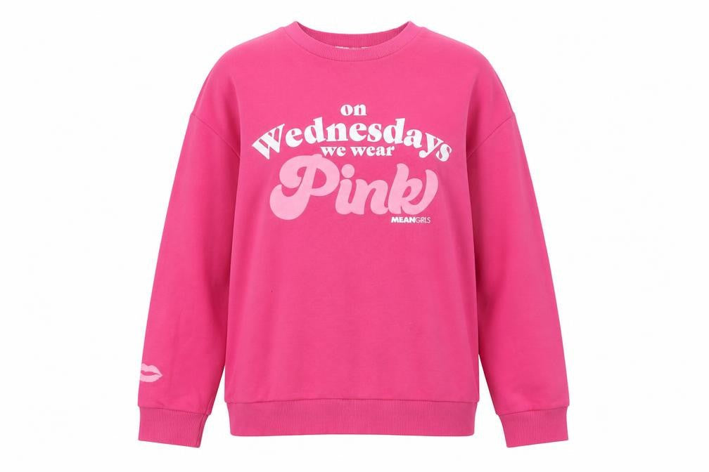 Front view of George Women Pink Mean girls’ graphic pullover sweatshirt, size 16-18