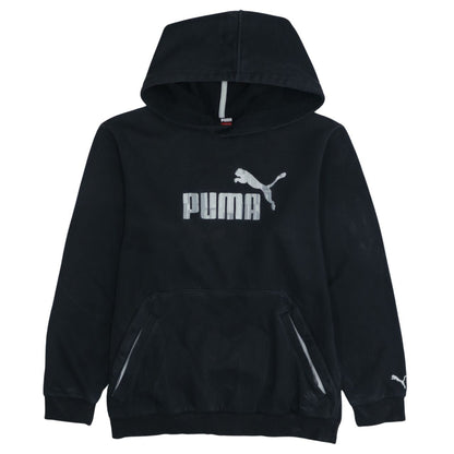 Puma Boys Black XL Pullover Hoodie with Silver Logo Print