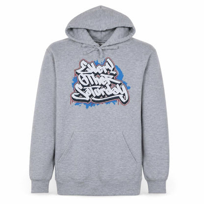 Russell Men’s Grey Pullover Hoodie M Graphic Urban Style