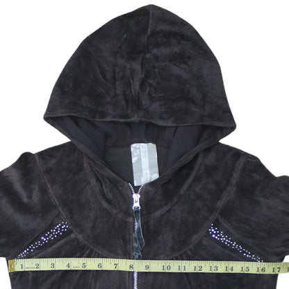 Next Women Black Velour Full Zip Hoodie UK 8 Embellished Detail
