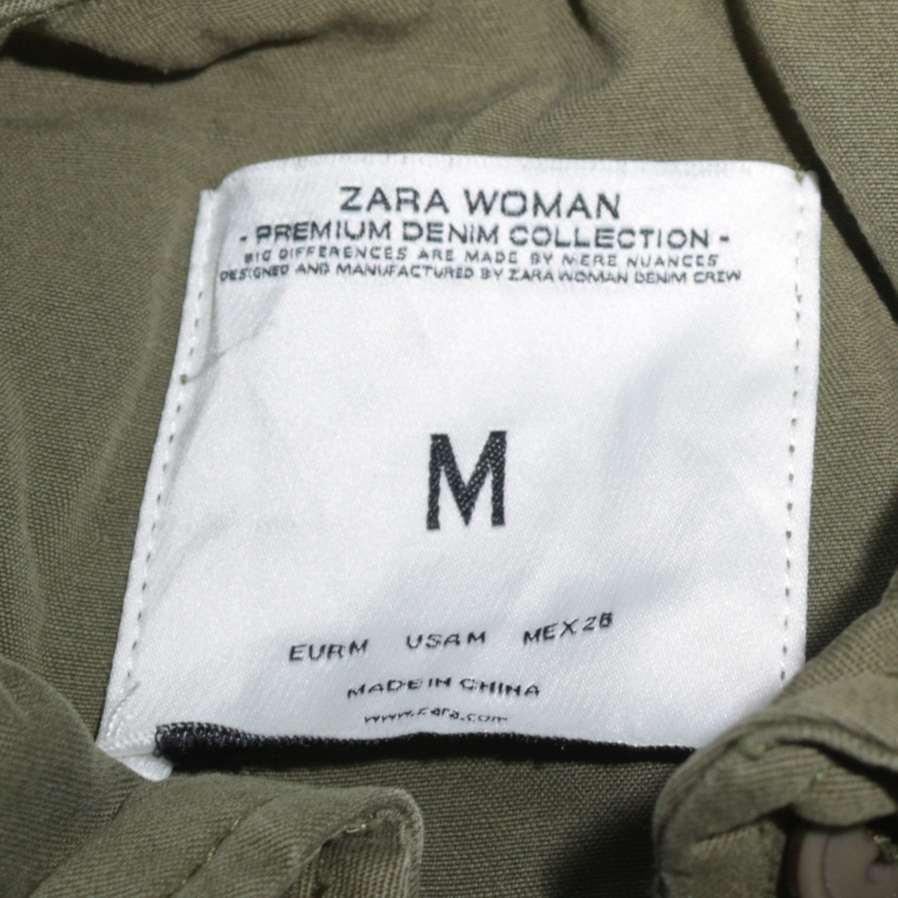 Zara Woman Green Hooded Parka Jacket Medium Cotton Casual Style