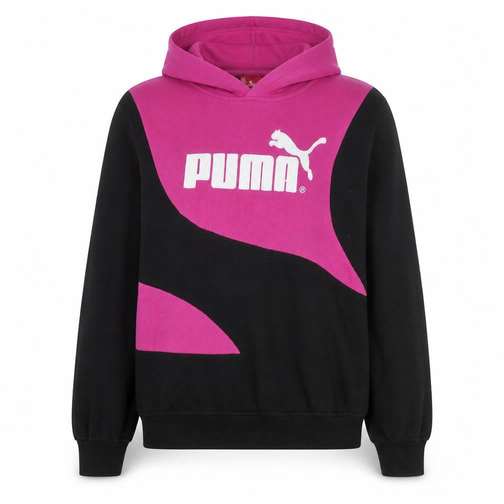 Puma Womens Pink & Black Pullover Hoodie Small Logo Fleece Sweatshirt