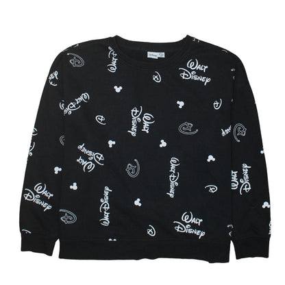 Disney Womens Black Walt Disney Logo Print Pullover Sweatshirt XL