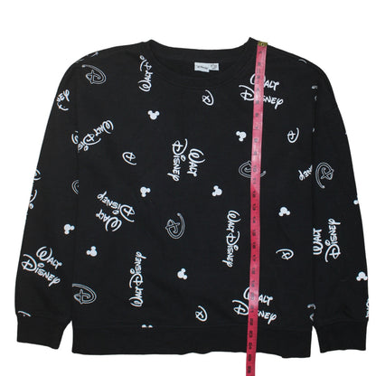 Disney Womens Black Walt Disney Logo Print Pullover Sweatshirt XL