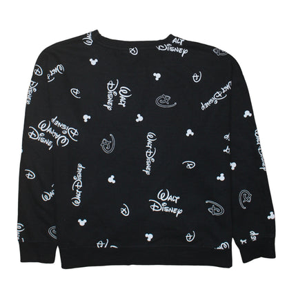 Disney Womens Black Walt Disney Logo Print Pullover Sweatshirt XL
