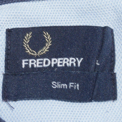 Fred Perry Men's Blue Slim Fit Polo Shirt Size L Classic Cotton