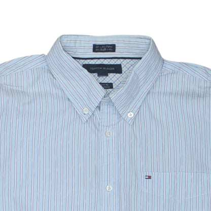 Tommy Hilfiger Men's Blue Striped Button-Down Shirt L 16.5 Custom Fit