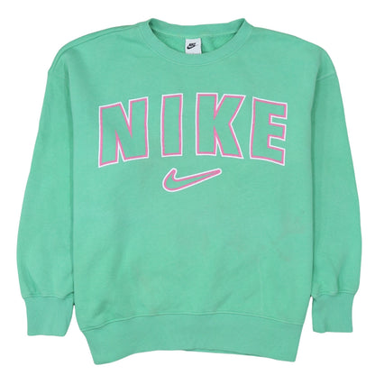 Nike Women Green Logo Pullover Sweatshirt L Cotton Blend