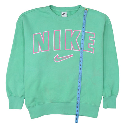 Nike Women Green Logo Pullover Sweatshirt L Cotton Blend