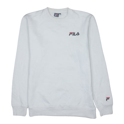 FILA Men's White Small Logo Crew Neck Pullover Sweatshirt Size S