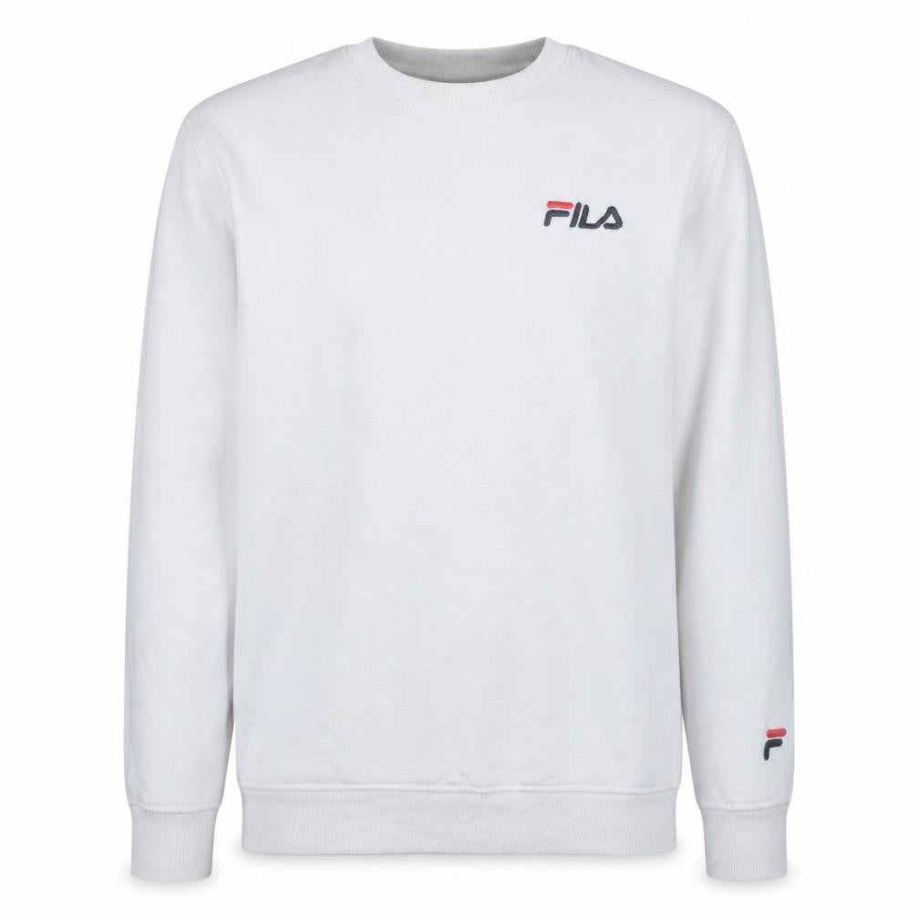 Fila Men's White Small Logo Crew Neck Pullover Sweatshirt Size S