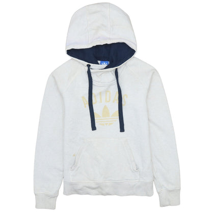 Adidas Womens Beige Hooded Pullover Sweatshirt Size L Logo Print
