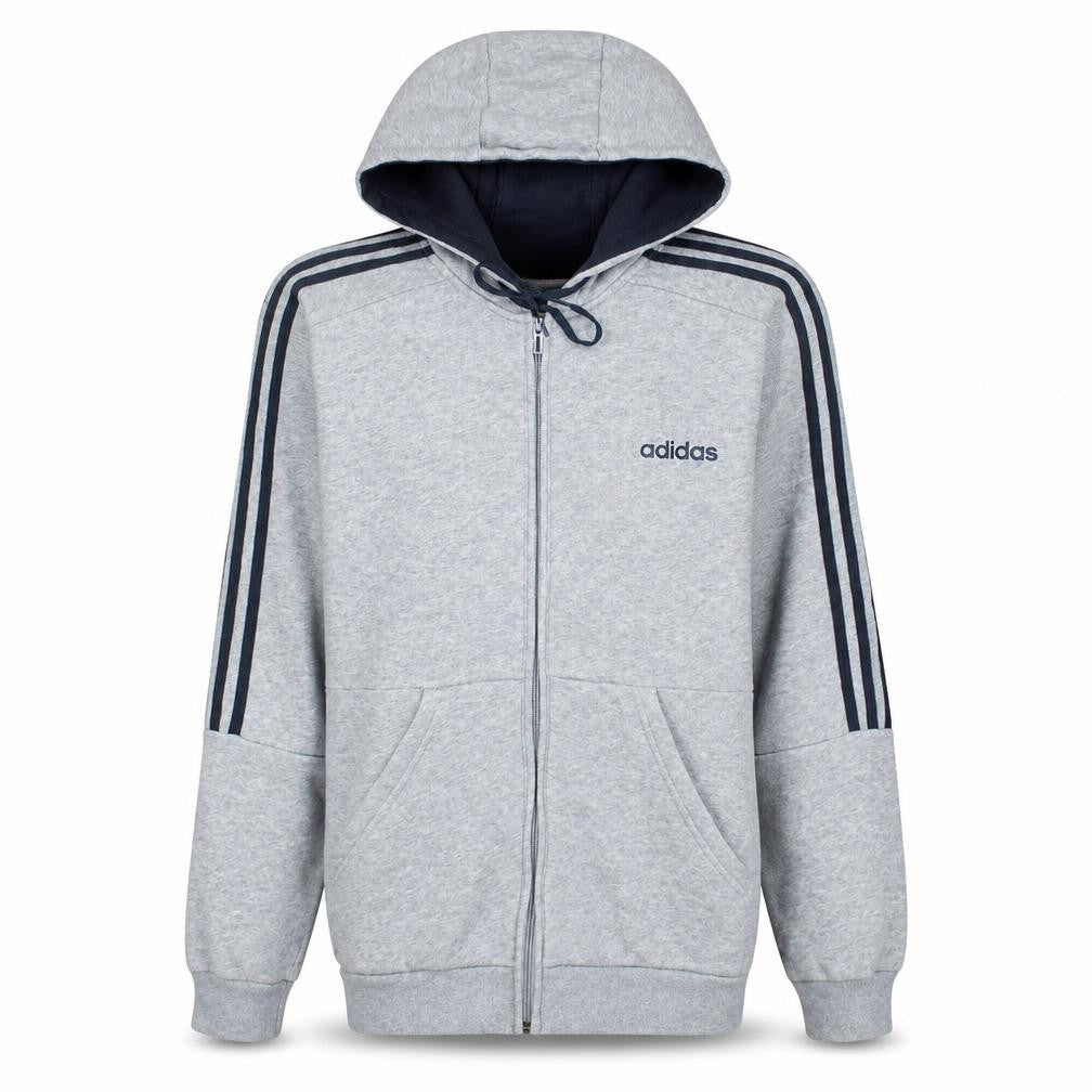 Front view of adidas Men's Grey Full Zip Hoodie, size M, Sportswear
