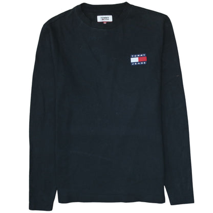 Tommy Jeans Men's Black Long Sleeve Cotton Crew Neck T-Shirt XS