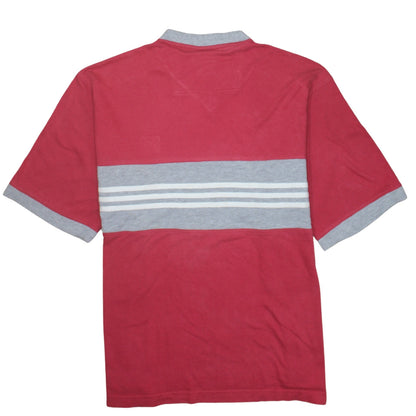 Adidas Men's Red Grey V-Neck Striped T-Shirt XL Cotton Classic Style