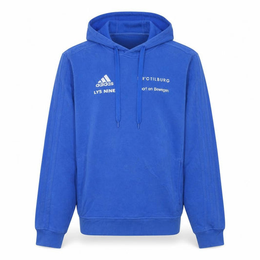 Front view of Adidas Men's Blue Hooded Pullover Sweatshirt Small