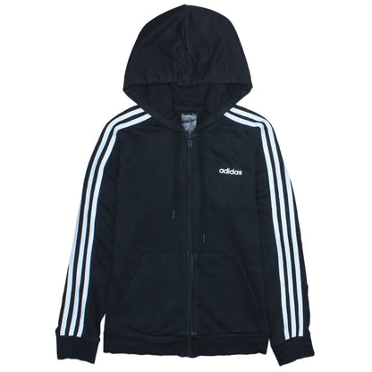 Adidas Womens Black Full Zip Hoodie Size M Classic 3-Stripes Hooded Sweatshirt
