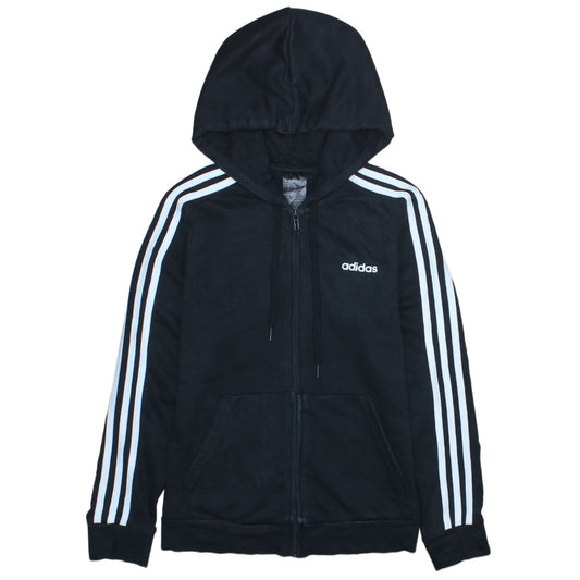 Adidas Womens Black Full Zip Hoodie Size M Classic 3-Stripes Hooded Sweatshirt
