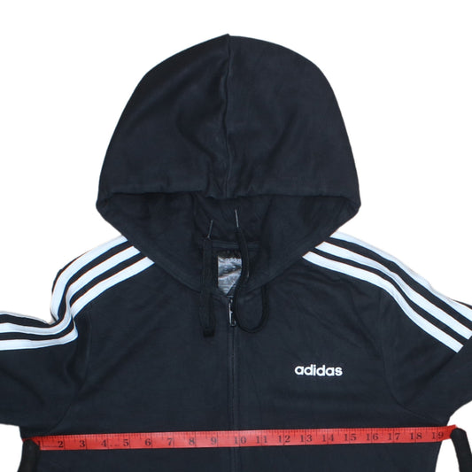 Adidas Womens Black Full Zip Hoodie Size M Classic 3-Stripes Hooded Sweatshirt