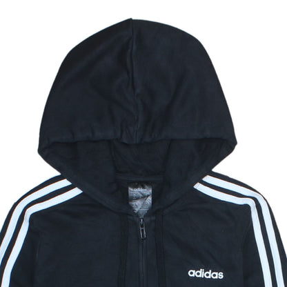 Adidas Womens Black Full Zip Hoodie Size M Classic 3-Stripes Hooded Sweatshirt