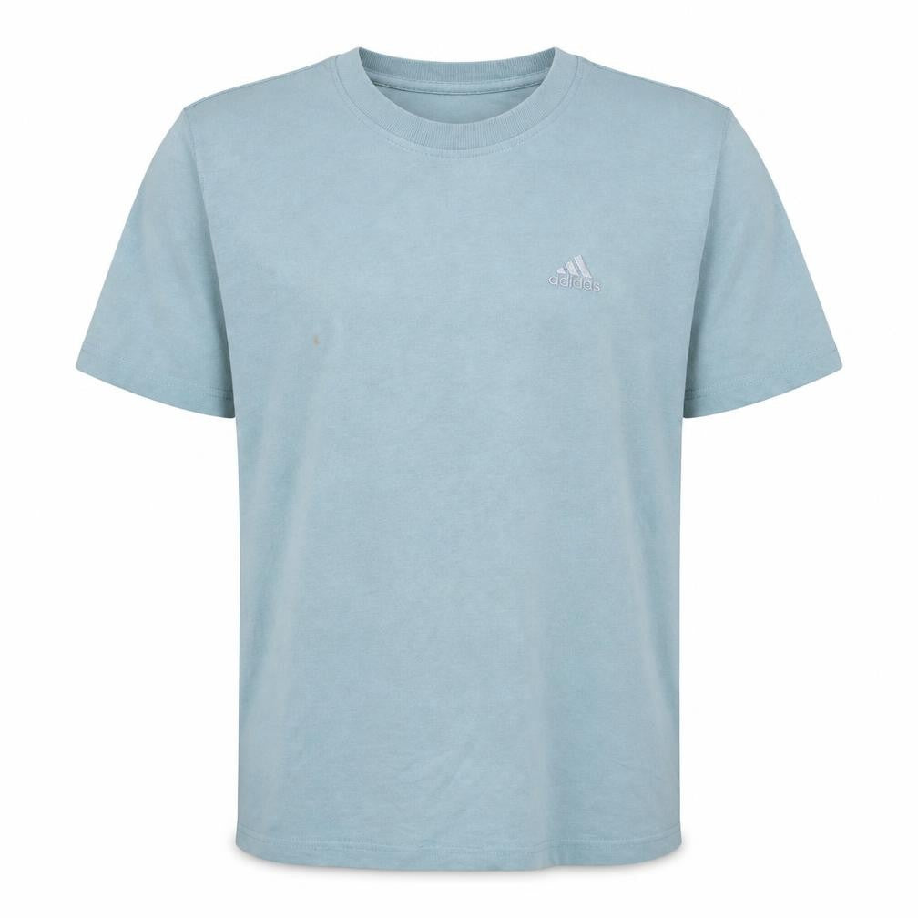 Front view of Adidas Men's Blue Cotton Crew Neck Sports T-Shirt, size S
