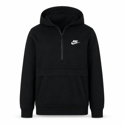 Front view of Nike boys’ black 1/2 zip hoodie standard fit, size L, 147-158cm