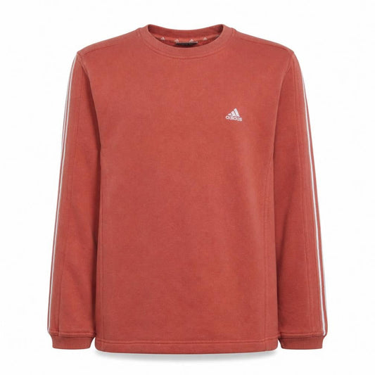 Front view of Adidas boys’ red fleece pullover sweatshirt, size 140, long sleeve logo top