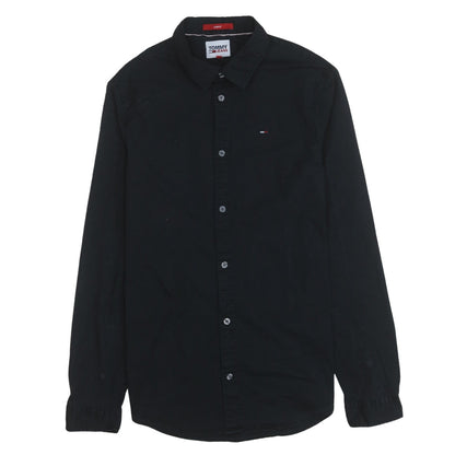 Tommy Jeans Men's Black Slim Fit Button-Up Cotton Shirt M