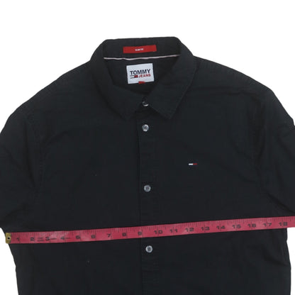 Tommy Jeans Men's Black Slim Fit Button-Up Cotton Shirt M