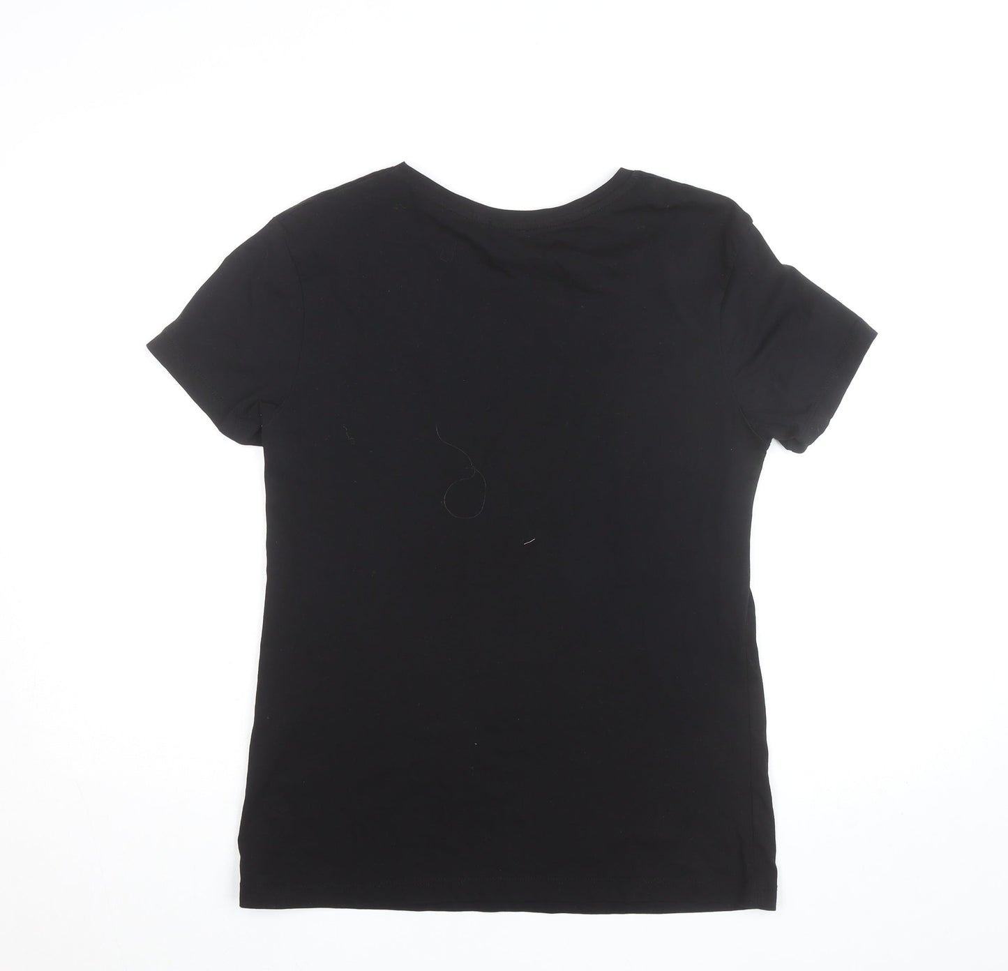 Stradivarius Women’s Black Floral Quote Cotton T-Shirt Size 12