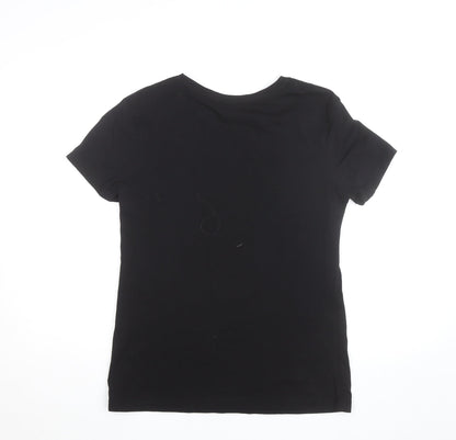 Stradivarius Women’s Black Floral Quote Cotton T-Shirt Size 12