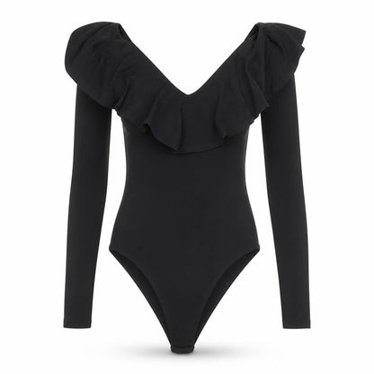 New Look Women's Black Long Sleeve Ruffle Bodysuit Size 8