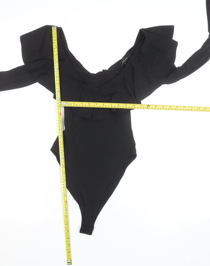 New Look Women's Black Long Sleeve Ruffle Bodysuit Size 8
