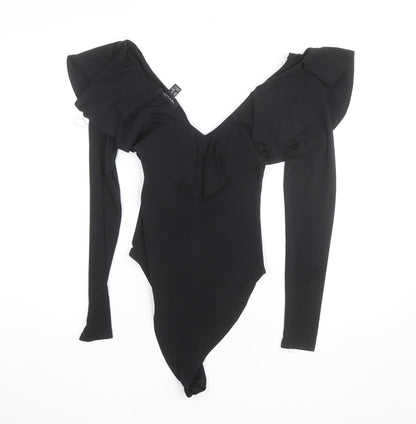 New Look Women's Black Long Sleeve Ruffle Bodysuit Size 8