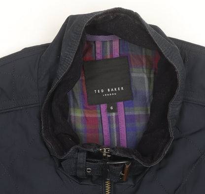 Ted Baker Women's Blue Quilted Short Jacket Size 6 Polyester Lined
