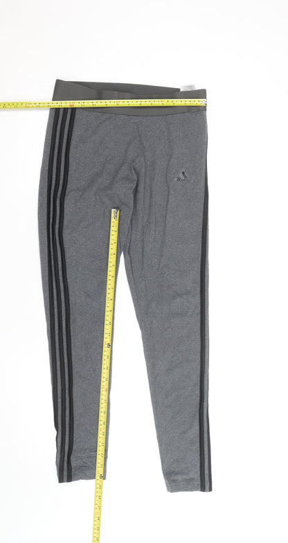 Adidas Women Grey Side Stripe Cotton Leggings M Slim Fit Activewear