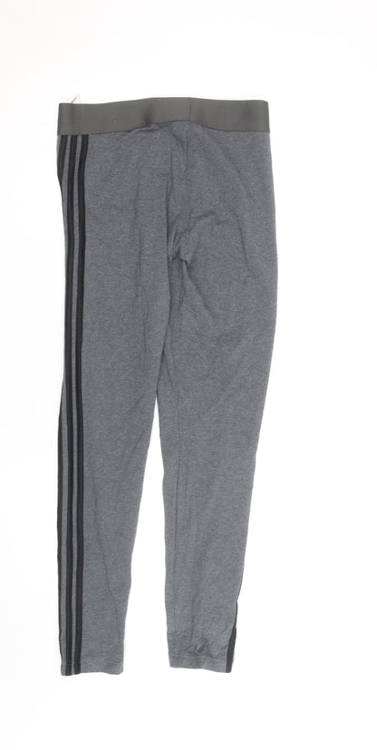 Adidas Women Grey Side Stripe Cotton Leggings M Slim Fit Activewear